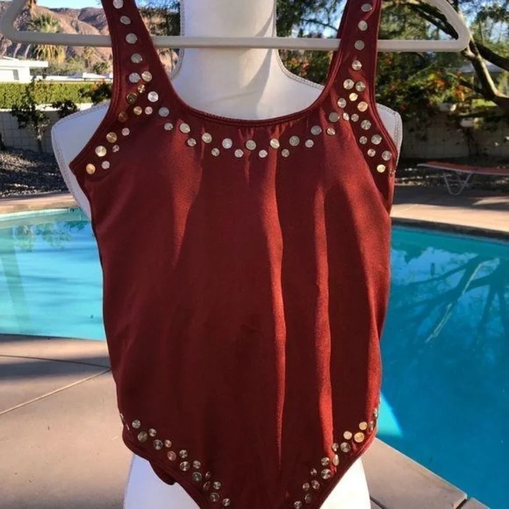 No Boundaries Swimsuit Girls Size 5 One Piece Rust Color Gold Discs New NWOT